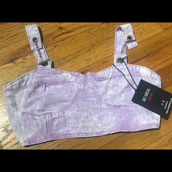 Liquor n Poker Lilac Acid Wash Crop Top size US 12 - Picture 3 of 6